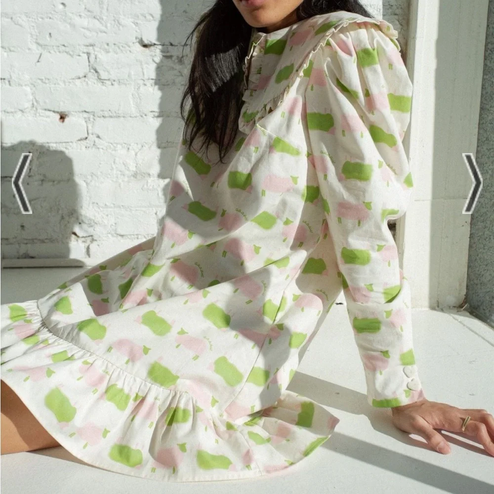 Lisa says gah Diana frock mini dress counting sheep green pink ruffle NWOT - Picture 1 of 11